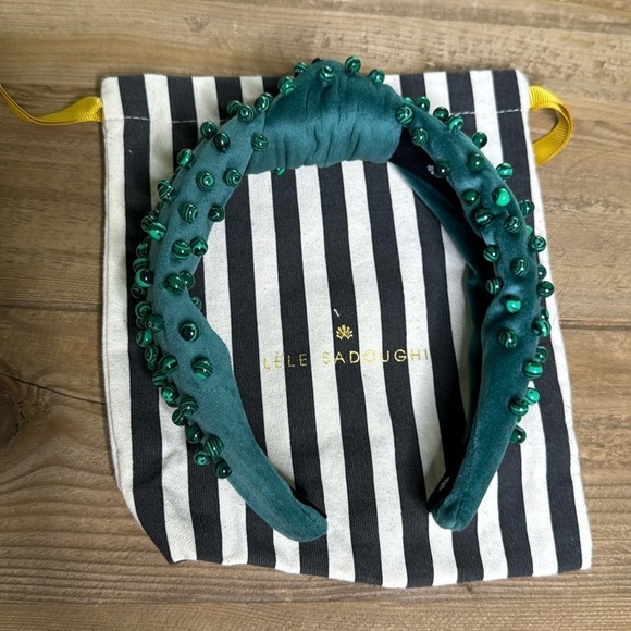 Lele Sadoughi Headband Emerald Green with Beads - Picture 1 of 4